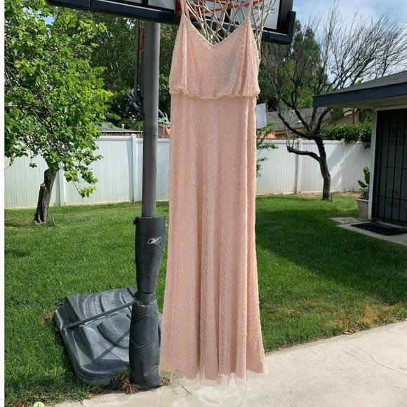 NEW! Adrianna‎ Papell Art Deco Beaded Blouson Gown in Blush Pink [SZ 12 ] - Picture 6 of 13